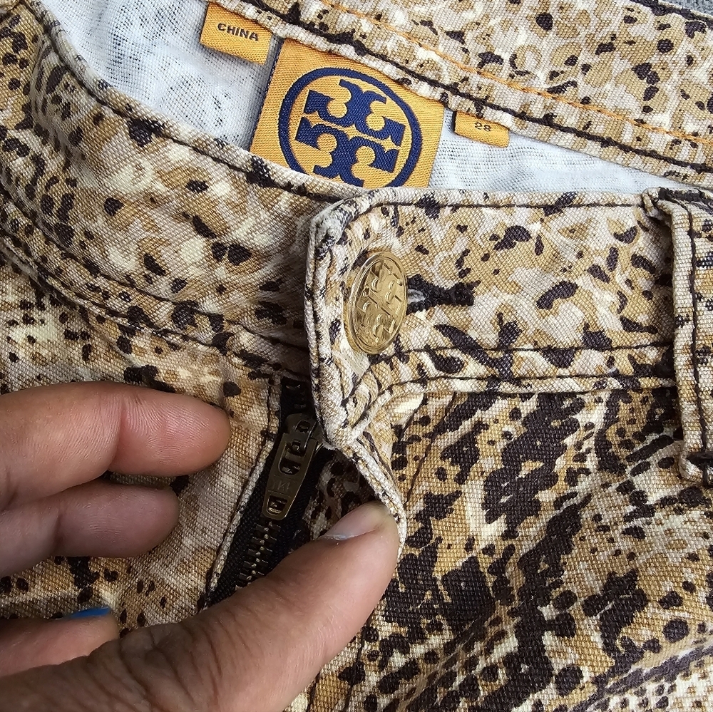Tory Burch Reptile Snakeskin Brown Tan Super Skinny Jeans Size 28 - Picture 4 of 9